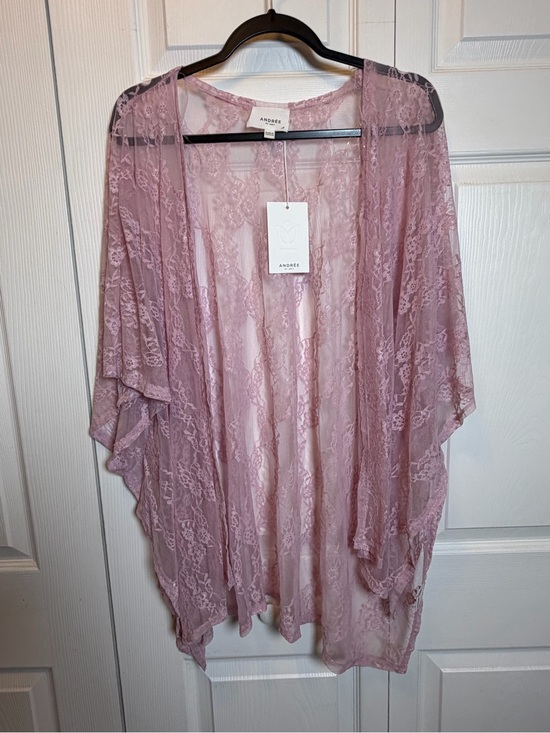 ANDREE BY UNIT Sweaters - NWT Andrée by Unit Dusty Rose Lace Open Front Kimono Cardigan XL Boho Layering